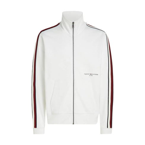 Felpa Uomo zip con banda laterale Bianco Tommy Hilfiger- Francavilla Moda